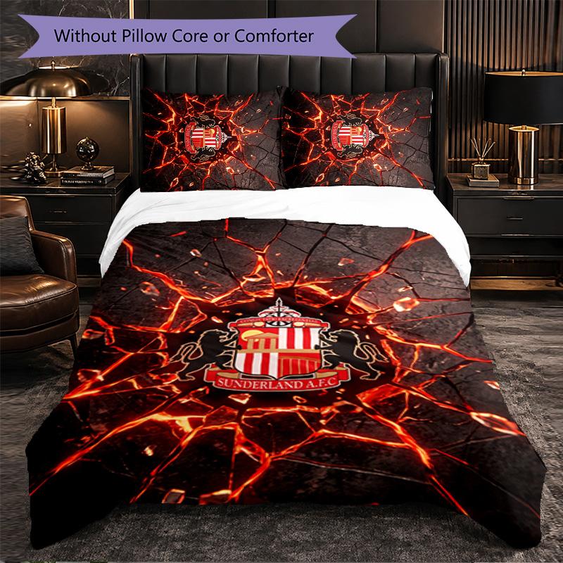 Sunderland Football 3 Piece Bedding Set Soft Duvet Cover Set with Pillowcases Printed Bedroom Decor Set for Home