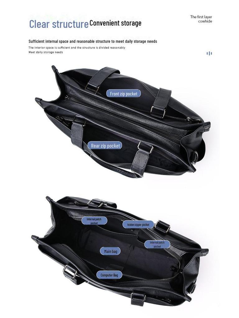 Большой вместительный мужской деловой портфель и сумка-тоут из натуральной кожи