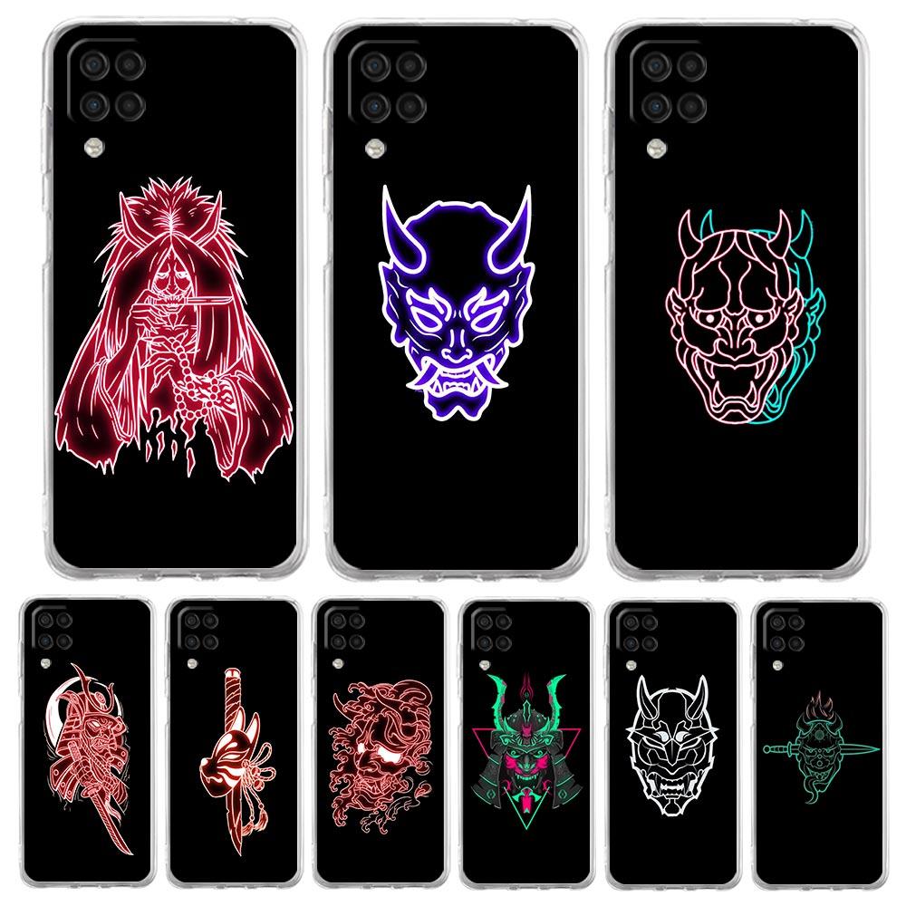 Неоновый чехол для телефона с маской самурая Они для Samsung Galaxy A51 A71 A21S A12 A11 A31 A41 A03S A13 A33 A73 A53 A52 A32 5G A23 Прозрачный чехол