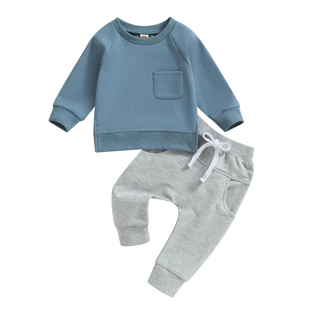 Baby Boys Pants Set, 6M 12M 18M 24M 3Y Long Sleeve Crew Neck Sweatshirt with Elastic Waist Sweatpants Infant Clothes