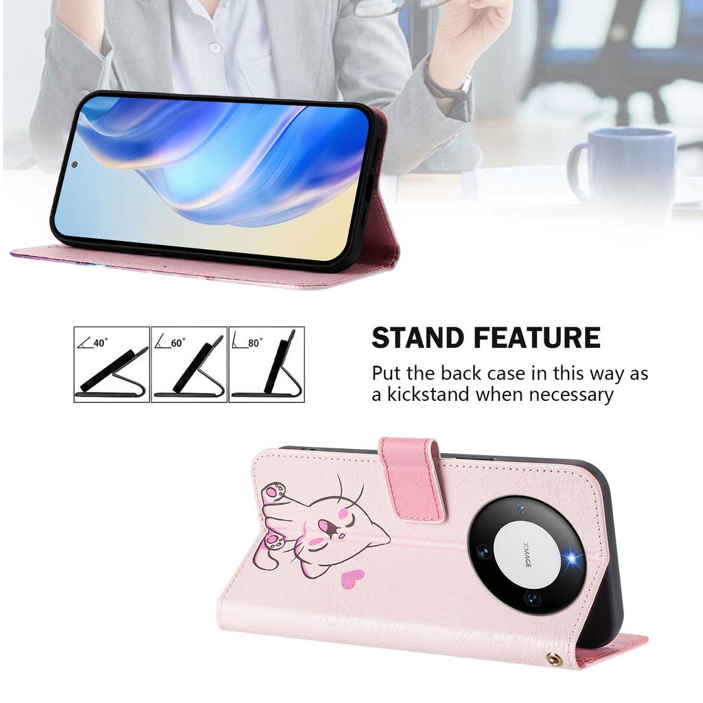 Cute Cat Luxury Painted Leather Case Wallet PU Leather Book Style Cover for Huawei P20 P30 P40 P50,Pura 70,Mate 60,Mate 70,Honor 50...