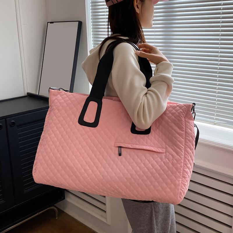 Женская стеганая дорожная сумка-даффл большой вместимости с ромбовидным узором, однотонная сумка для ночевки с несколькими карманами, женская сумка-тоут для отдыха