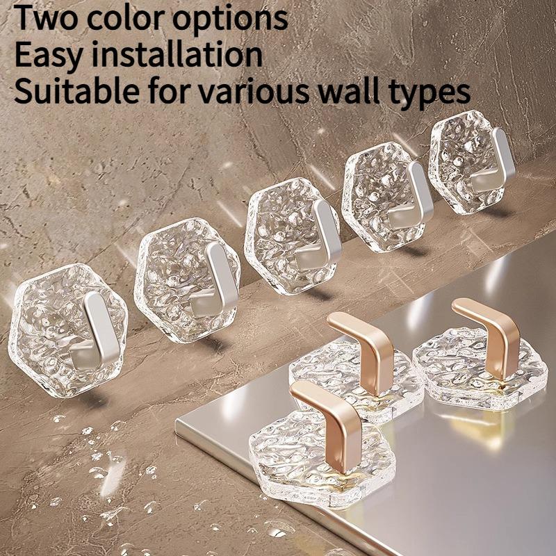 5PCS glacier pattern hook transparent light luxury bathroom non-punching wall hanging adhesive hook non-marking hook strong adhesive door hook