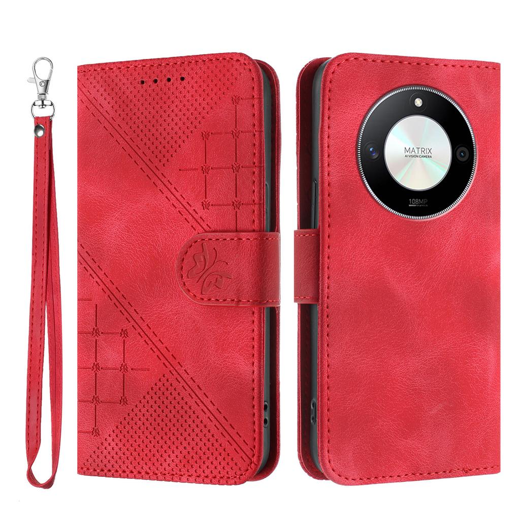 For Honor Magic6 Lite 5G/Honor X9b 5G/Honor X50 5G Leather Wallet Case Butterfly Flower Imprinted Phone Cover with Strap