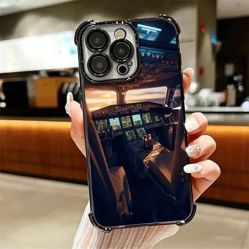 Aviation Aeroplane Pilot Cockpit Plating Phone Case For Iphone 16 17 Pro Max Air 16E 14 15 Plus 12 13 Mini Anti-Fall Airabag Cov