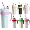 1.25L Insulated Mug Thermal Water Cup with Handle and Straw Cold Drink Bottle Stainless Steel Sports Bottle for Fitness Travel