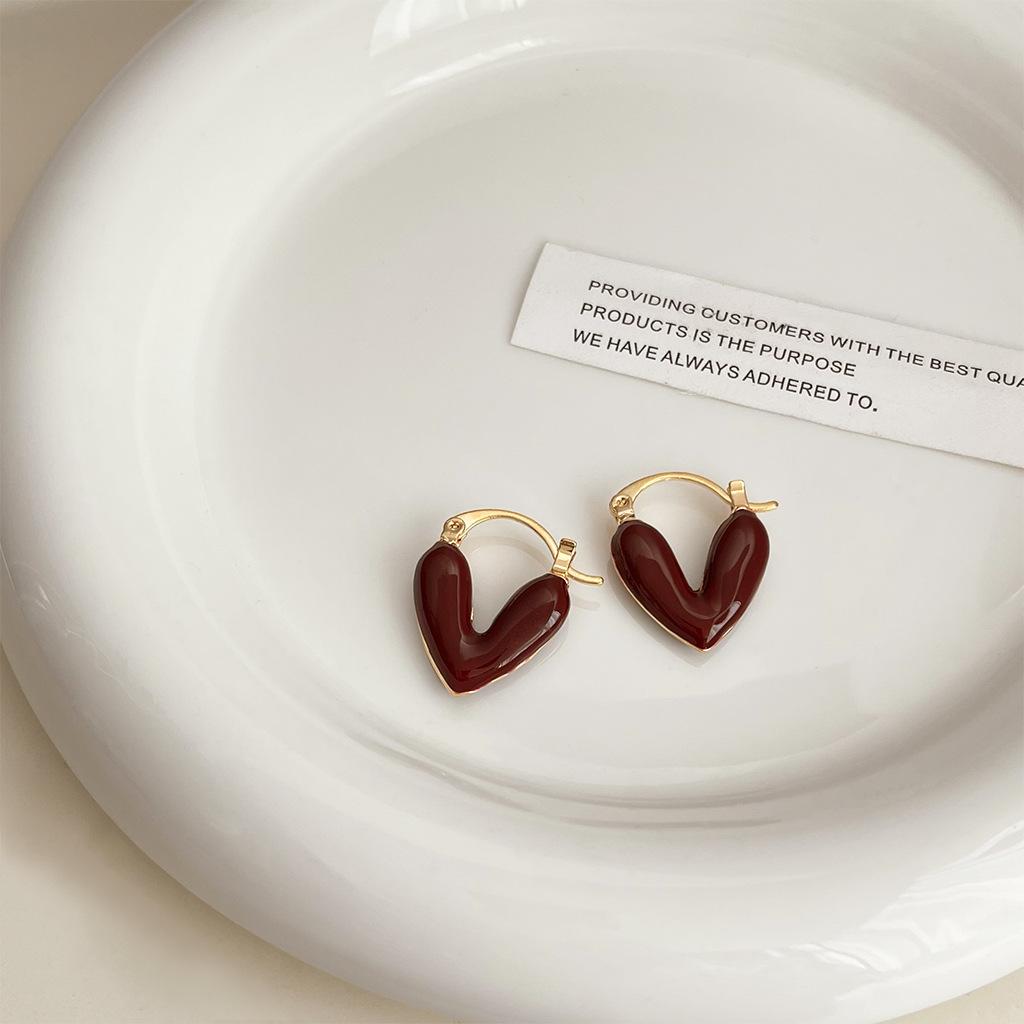 Винтажные винно-красные масляные серьги, легкие роскошные и нишевые пряжки для ушей, простые и универсальные, высококачественные серьги, ювелирные подарки