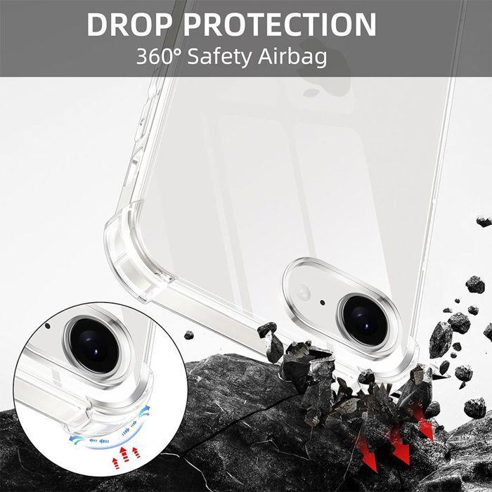 Protective Case - BOOLING - for iPhone 16e - Reinforced Shockproof - Rotating Ring - Transparent
