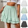 Danmo Summer Ruffle Skirt Fashion Women's High Waist Irregular Solid Color Short Skirt