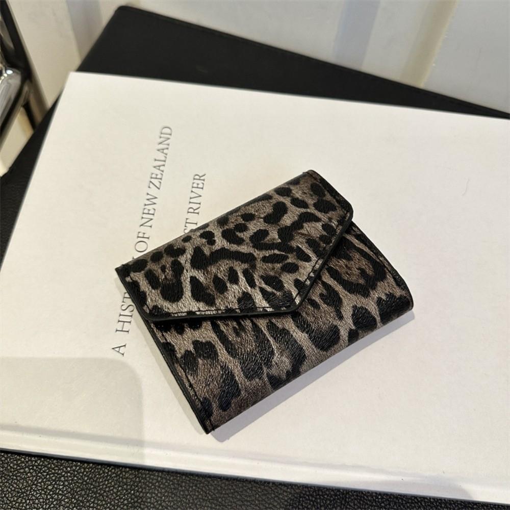 Кожаный (PU) Клатч-конверт Элегантный кошелек для мелочи Модный леопардовый короткий кошелек Подарок