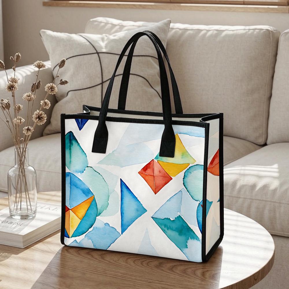 Watercolor Geometric Pattern Tote Bag Portable Daily Casual Handbag for Shopping Outdoor Use