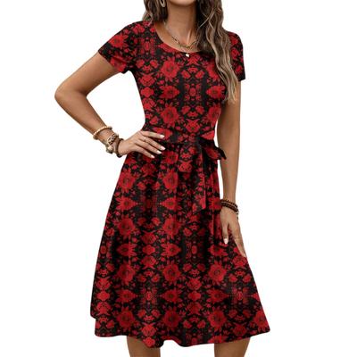 Женское модное ретро-платье с принтом и цветным поясом