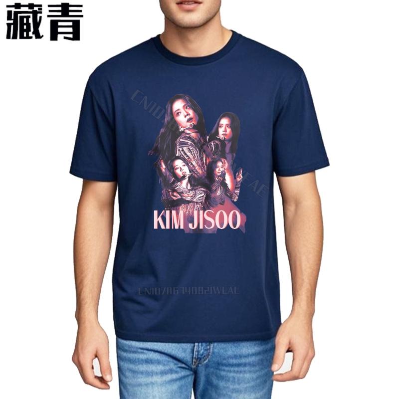 Unisex T Shirts Short Sleeve New Teeshirts Kim Jisoo Portrait On Black Travel Relaxed Fit Tshirt Classic Everyday Tees Streetw
