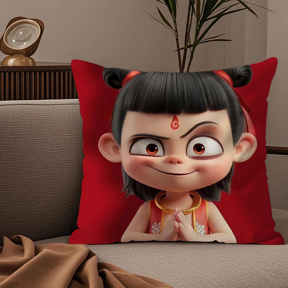 Famous Movie NNezha Cushion Cover Plush Fabric Soft DoubleSided Printed Sofa Warm Winter Home Child Gift Pillow Case