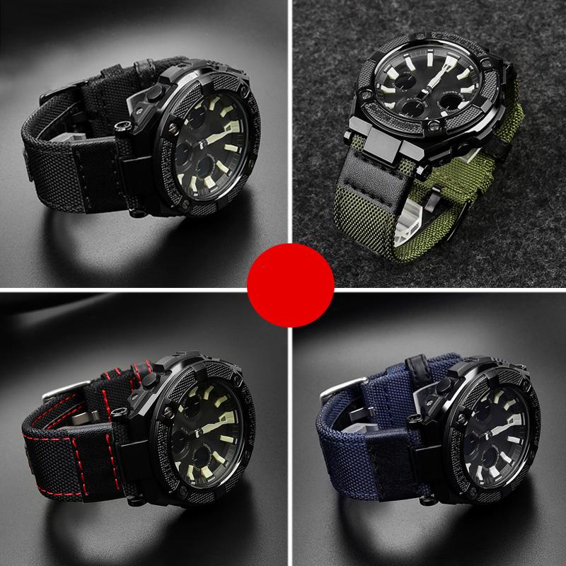ONENylon Холст Кожаный Ремешок Для Часов Для G-shock Casio GST-B100/S130/S100G/W300G/W330/400G/410 GST-W120L/S120/W130L/S110 Мужской РемешокMN
