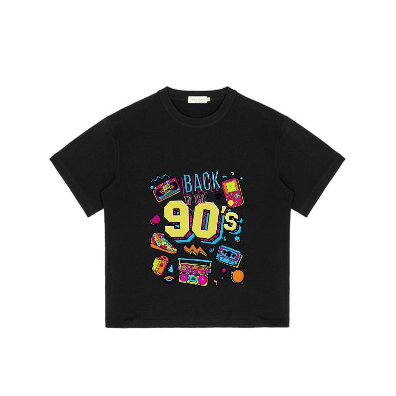 Футболка Back To The 90s Черная Ретро Графика в стиле 90-х с принтом игровой консоли, кассеты и бумбокса для повседневной носки, вечеринок и ностальгических мероприятий