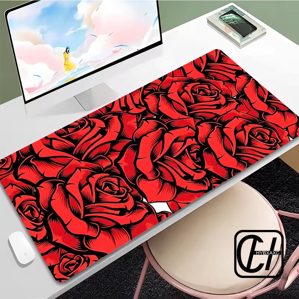 Cartoon Rose Mouse Pad Large Computer Office Game Table Mats XXL Rubber Antislip Gaming Keyboard HYBXXC Long Desk Pad X