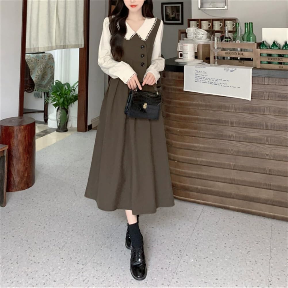 Long Dress for Shirt Layered Long Midi Dress Commuting Photo [Yhsuoxfd] Women, Dress, Look, Sleeves, Length, A-Line, Elegant, Figure-Flattering,