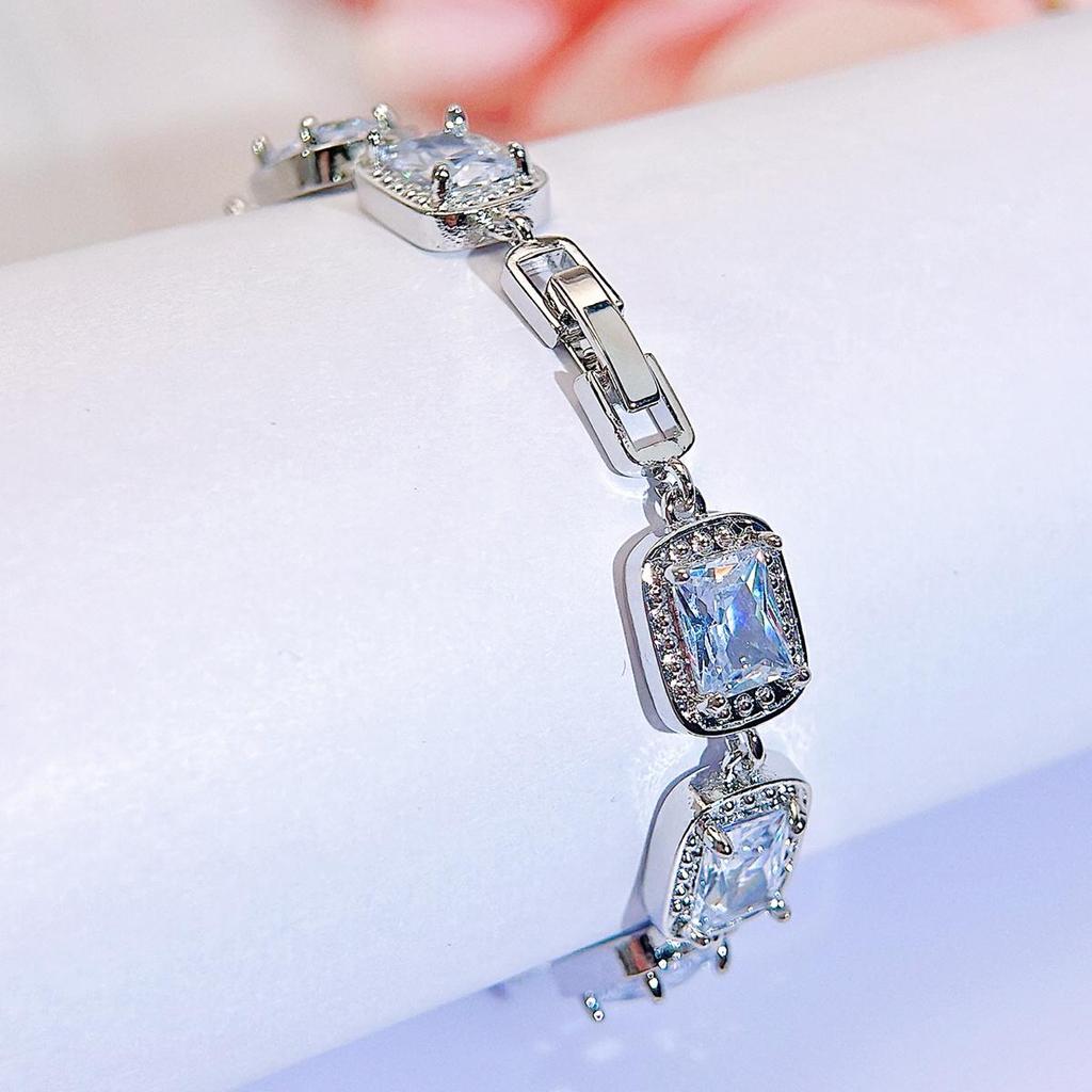 CMM High Quality Ice Cut Cubic Zirconia Rectangle Charm Tennis Bracelet Luxury Wedding Bridal Hand Jewelry for Women