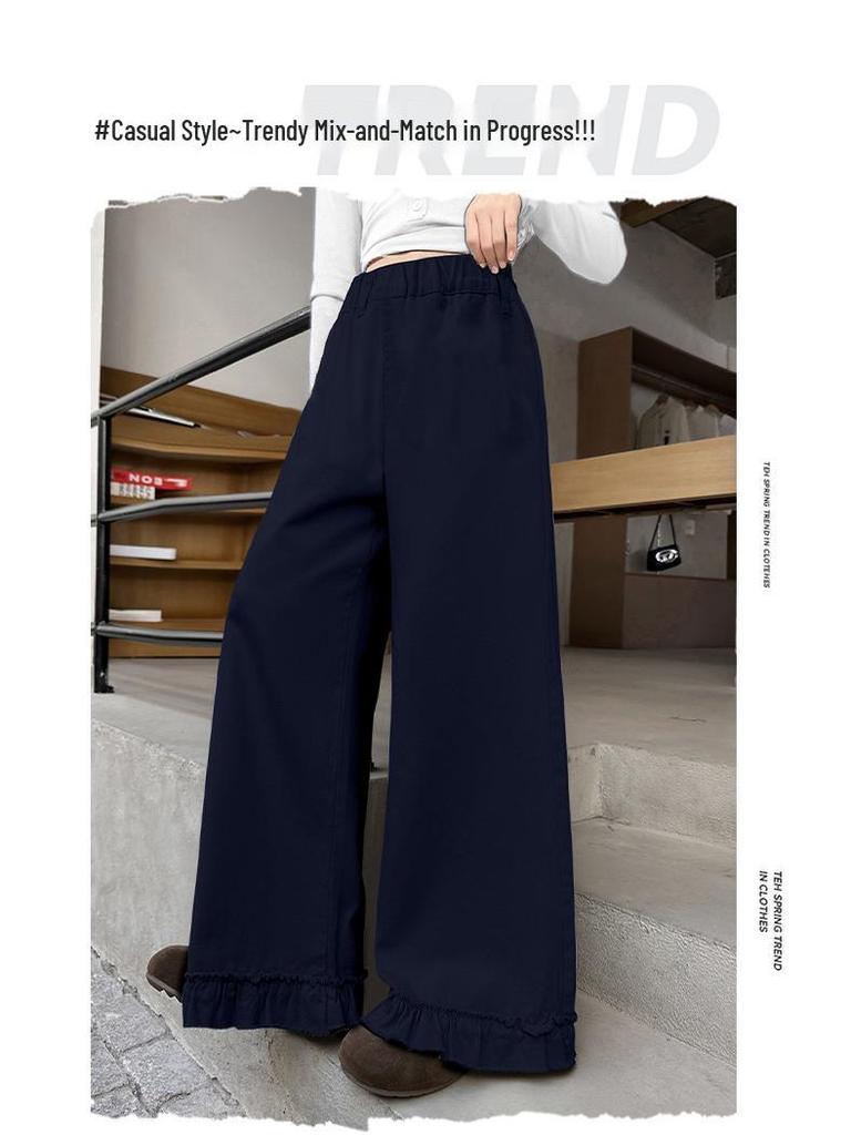 Модные кружевные брюки-палаццо для девочек на весну и осень - Повседневный стиль прямого кроя для девочек среднего и старшего возраста