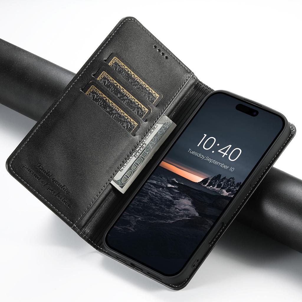 Кожаный чехол-книжка для iPhone 17 Pro Max и Samsung S25 Ultra со слотом для карт и подставкой