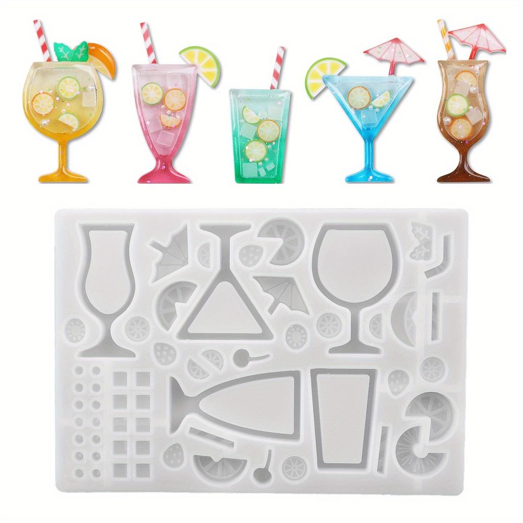 WTEMPO Tropical Summer Cocktail Resin Molds – Drink Cup, Lemon Slice, Umbrella Silicone Mold for DIY Keychain, Bag Charm & Summer Craft Projects