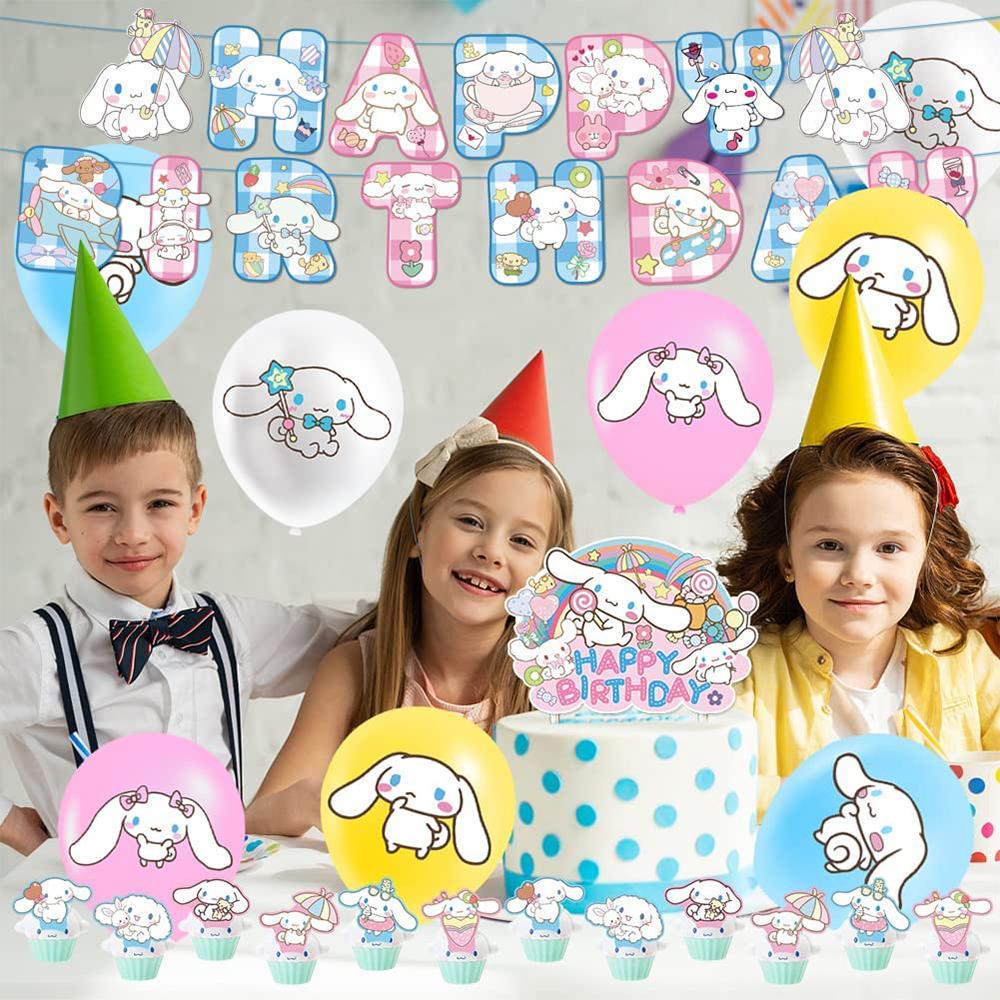 Kawaii Dog Party Supplies Include Banner Cake Topper Balloons for Theme Party