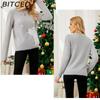 BITCED Knitted Top Christmas Cartoon Jacquard Knit Sweater Embroidered Bear Christmas Jumper