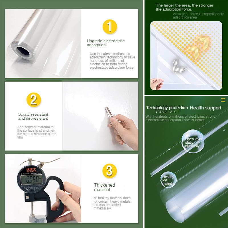 Прозрачные наклейки на стену, электростатическая адсорбция, водонепроницаемая защитная пленка для настенной мебели, съемная устойчивая к царапинам наклейка