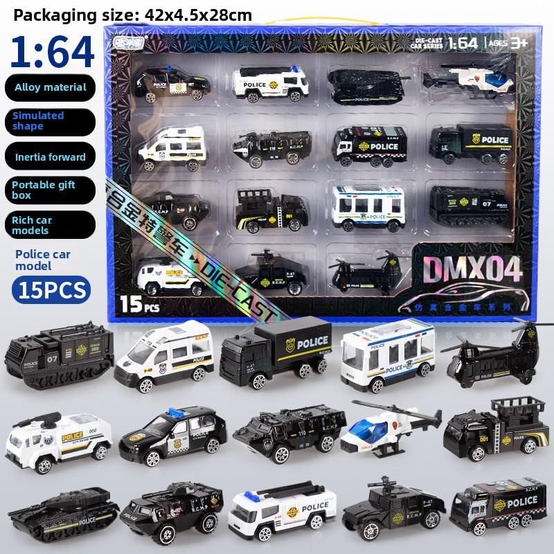 Коллекция мини-инженерных машин из сплава: пожарная машина, полицейская машина с инерционным механизмом для детской игры