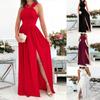 Женское модное повседневное платье макси без рукавов, элегантное длинное платье с разрезом, вечернее платье