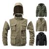 Men Jacket Lapel Removal Hooded Long Sleeve Jacket Coat with Multi Pockets Design Solid Color Zipper Placket Outdoor Jacket