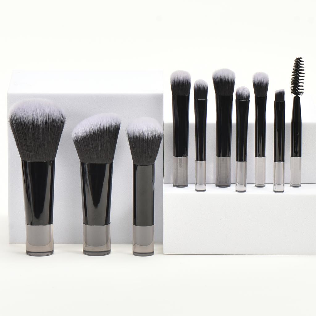 10 Black Mini Makeup Brush Travel Portable Makeup Tool Makeup Puff - Palm Brush Professional Makeup Tool Set