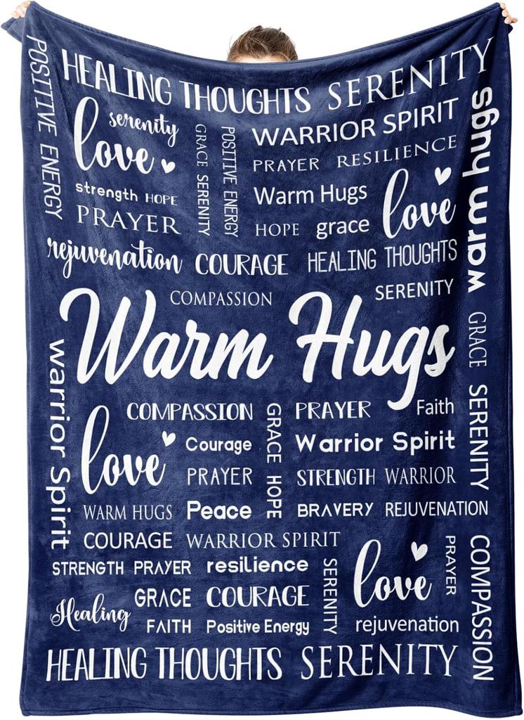 Afterprints Warm Hugs Healing Blanket Soft Comfort Throw Blankets x Inspirational Get Well Gifts for Women Breast Cancer Suppor