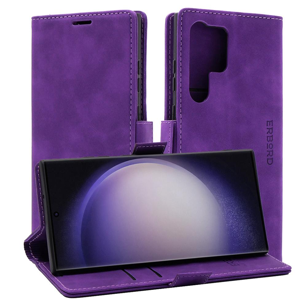 Samsung Galaxy S23 Ultra Case, ERBORD Vintage Wallet Flip Case, Purple