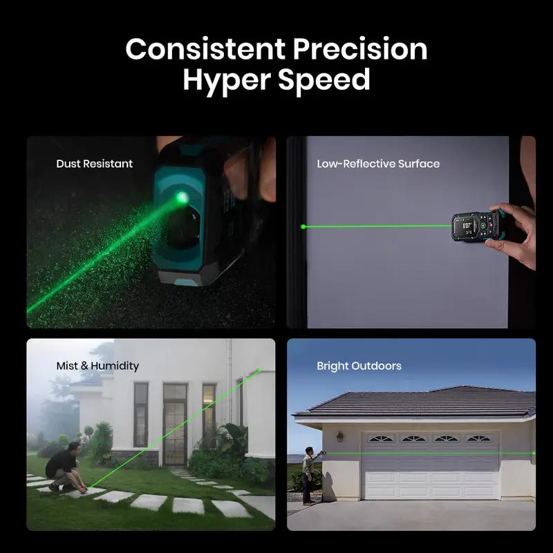 Mileseey Лазерный дальномер S50 120 м, перезаряжаемый, зеленая лазерная рулетка с Bluetooth, технология Powerburst, лазерная метка