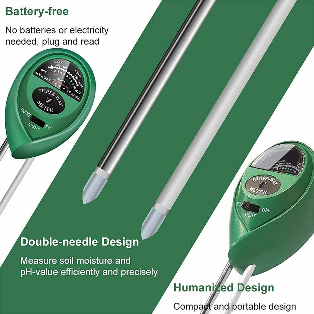 Humidity Detector Acidity Sunlight Monitor Moisture Sunlight Testing pH Test Meter 3in1 Soil Tester