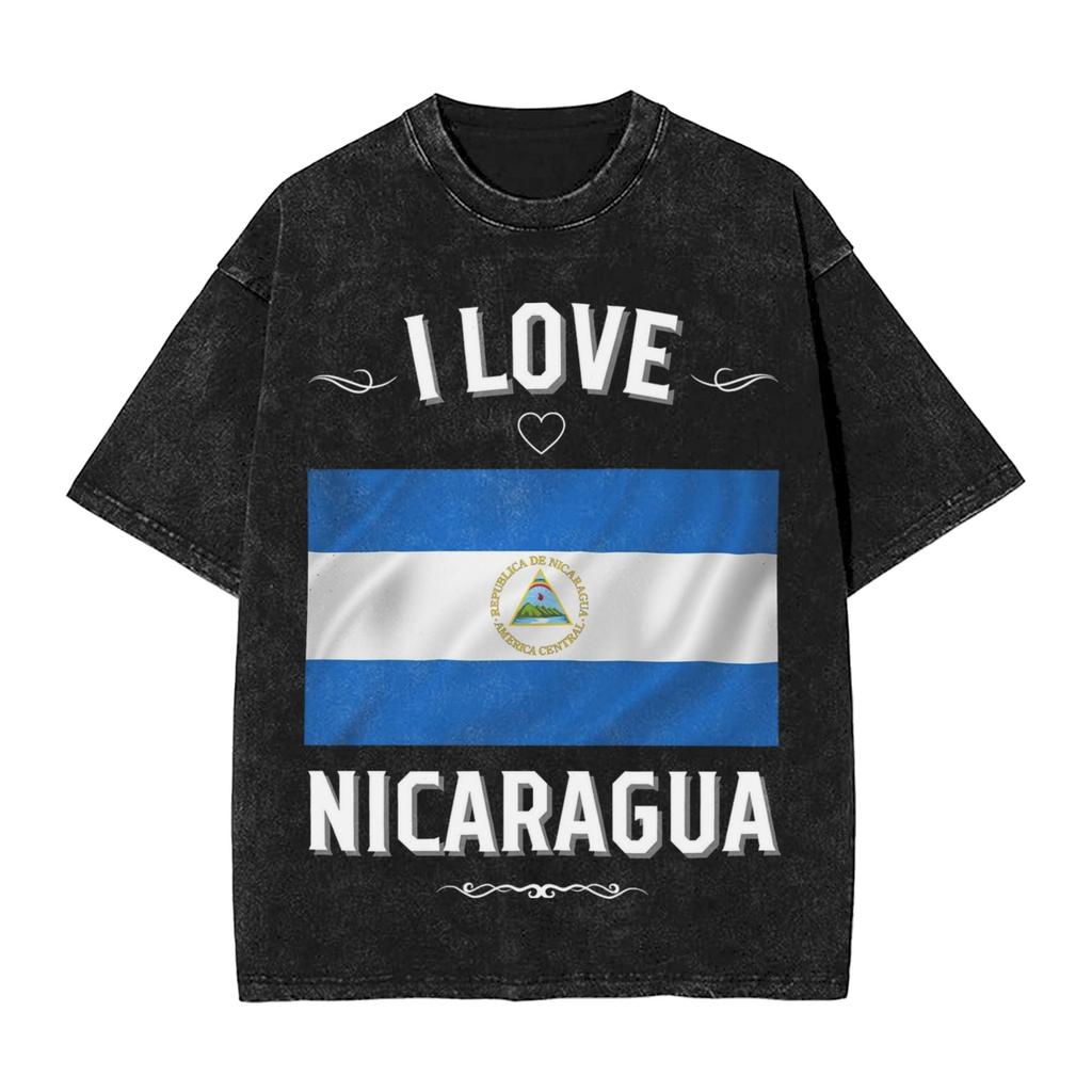 Washed T Shirts Nicaragua Flag Map Hip Hop Vintage T-Shirts Harajuku  Streetwear Short Sleeve Printed Tops Tees  Wo