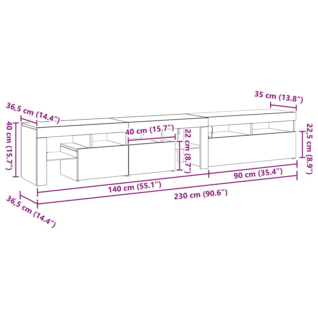 TV Cabinet Set of 2 Black Oak Effect 230 x 36.5 x 40 cm