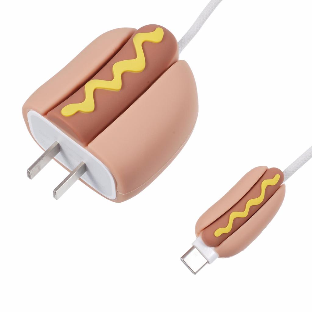 2Pcs/Set Ham Protective Sleeve for Apple iPhone 18/20W Charger Cover + Data Cable Saver Silicone Case