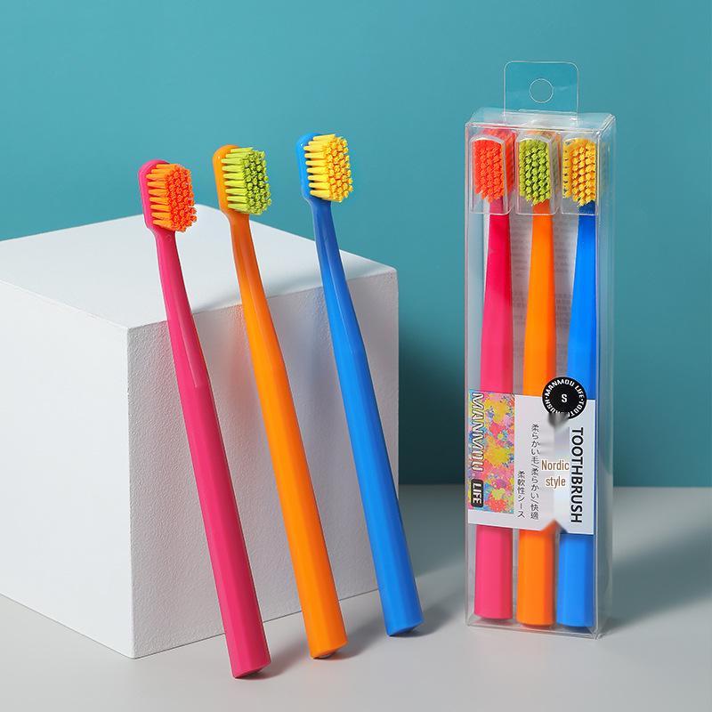 Colorful Soft Bristle Adult Toothbrush 3-Pack with Crystal Box and Protective Sheath