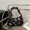 Gentle And Sweet Flower Canvas Bag Women'S Drawstring Shoulder Bag High Value Floral Bow Armpit Bag