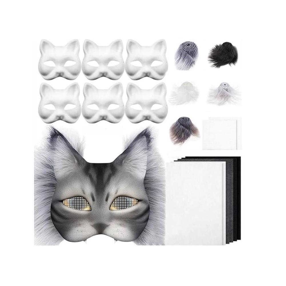 DIY Therian Mask Kit with Felt Fabric Sheet Plush Faux Fur Eye Mesh Blank Cat Mask Blank Animal Dress Up Mask for Boys Girls