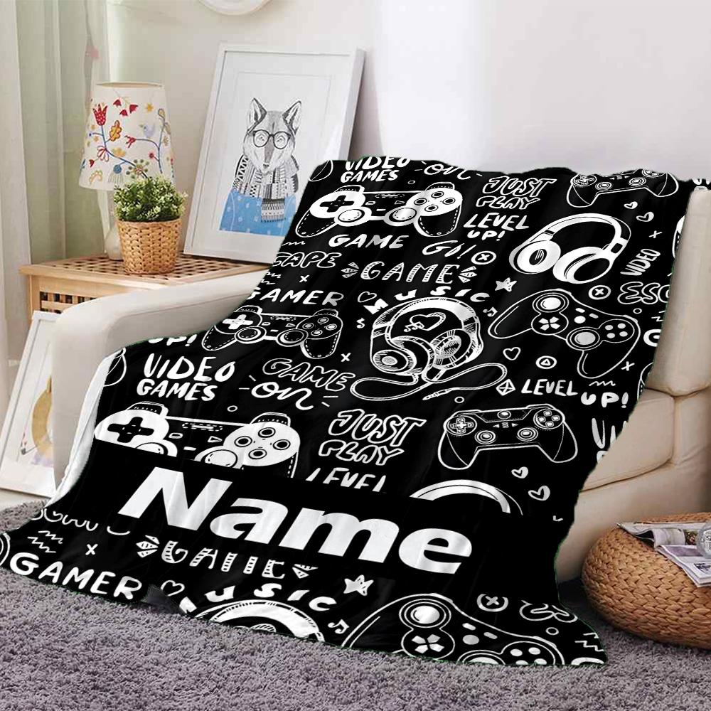 Custom Name Game Controller Theme Printed Blanket - Perfect for Couch, Bed, Travel & Outdoor Use | Machine Washable, Cozy & Durable.