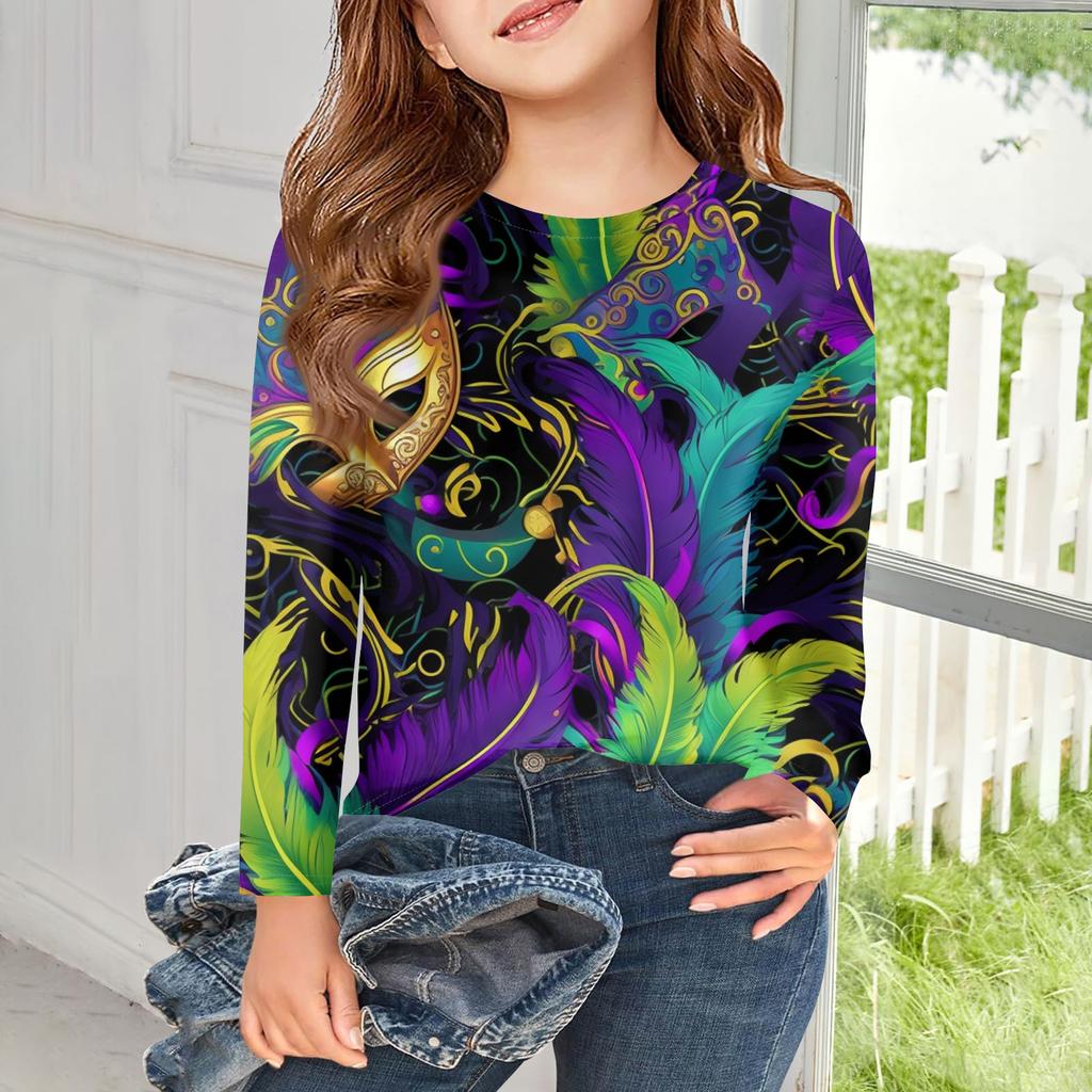 Футболки с длинным рукавом для девочек, детские осенние топы, с круглым вырезом, с принтом, базовые футболки