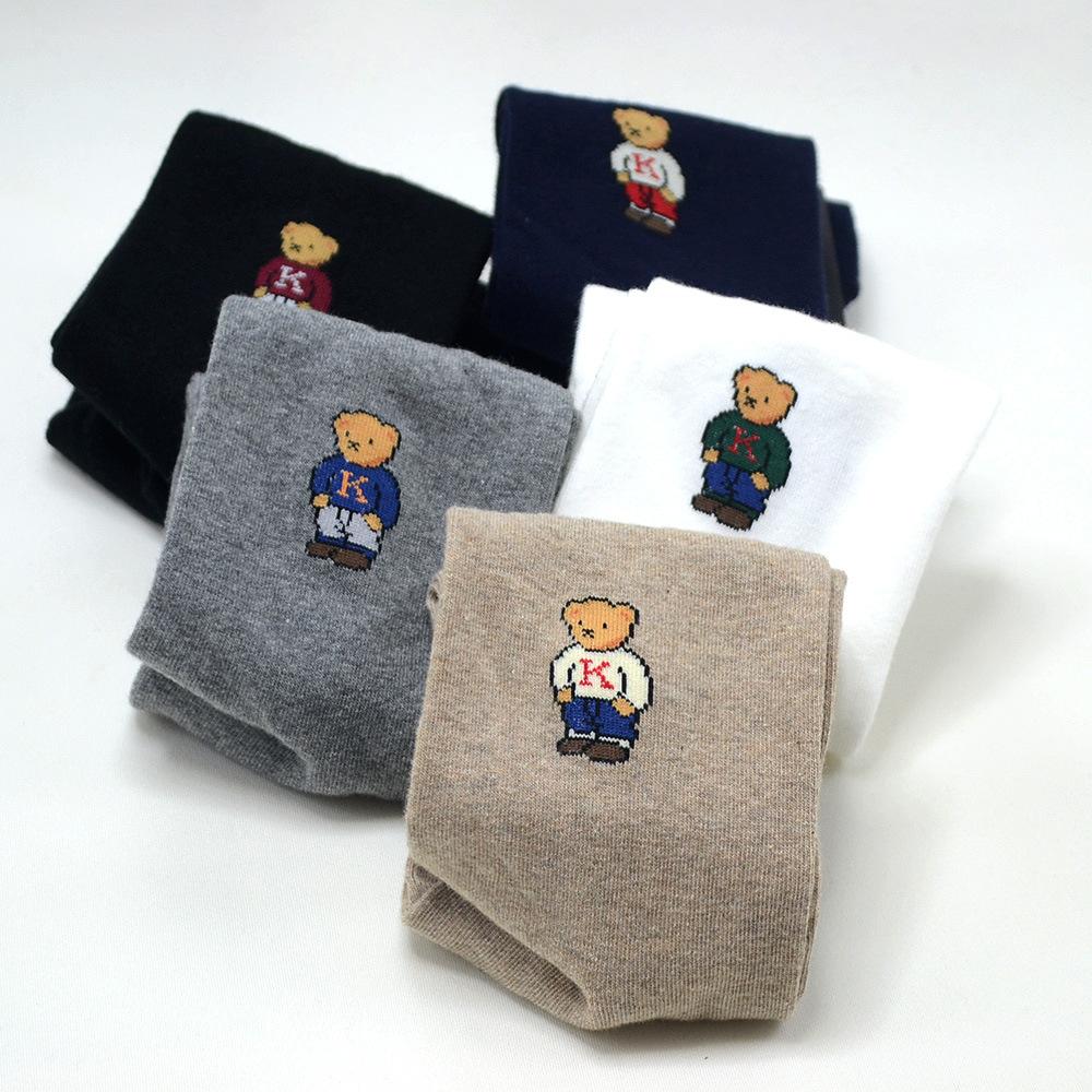 1 пара мужских носков с изображением мультяшного медведя в простом стиле, удобные дышащие носки до середины голени, спортивные модели Campus, хлопковые носки