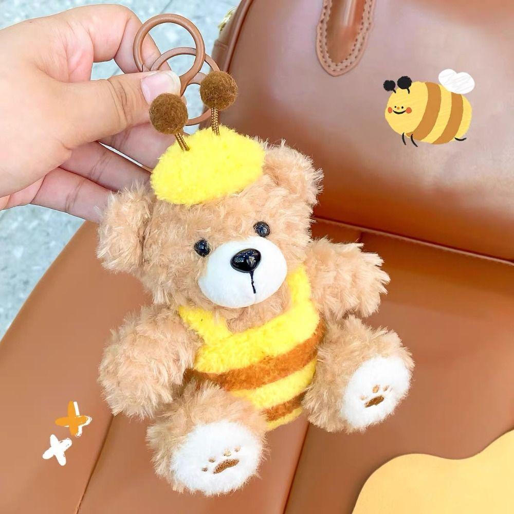 Мультяшный плюшевый брелок для ключей с изображением животного, кулон, забавный брелок для ключей в виде медведя и пчелы для девочек