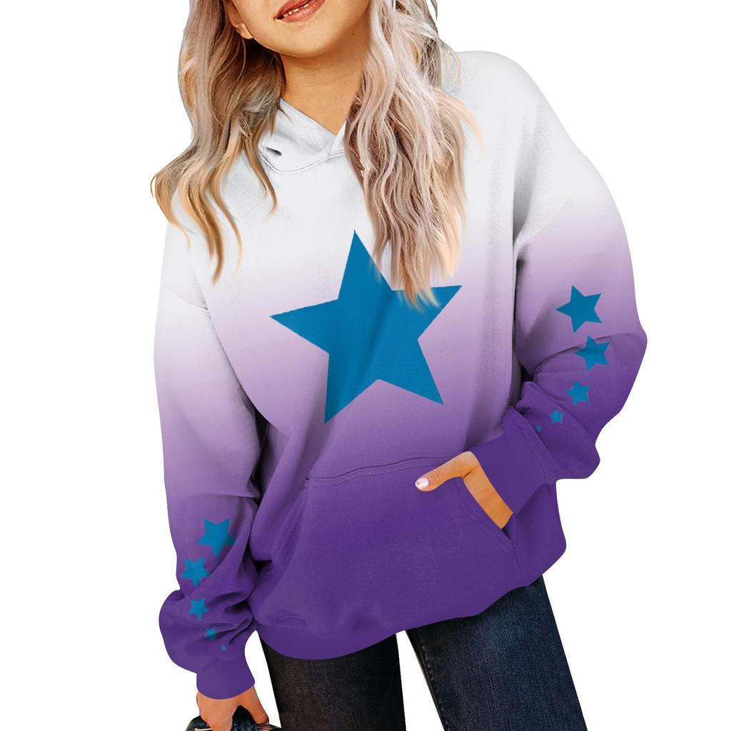 Girls Long Sleeve Printed Gradient Color Children's Hooded Pocket Sweatshirt