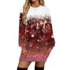 Женское модное повседневное платье с рождественским принтом, круглым вырезом и длинным рукавом