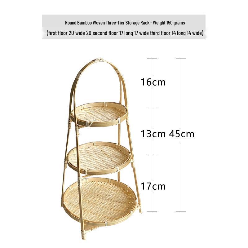 Round Square Bamboo Woven Basket for Tea, Snacks, Fruits, Cakes, and Desserts.